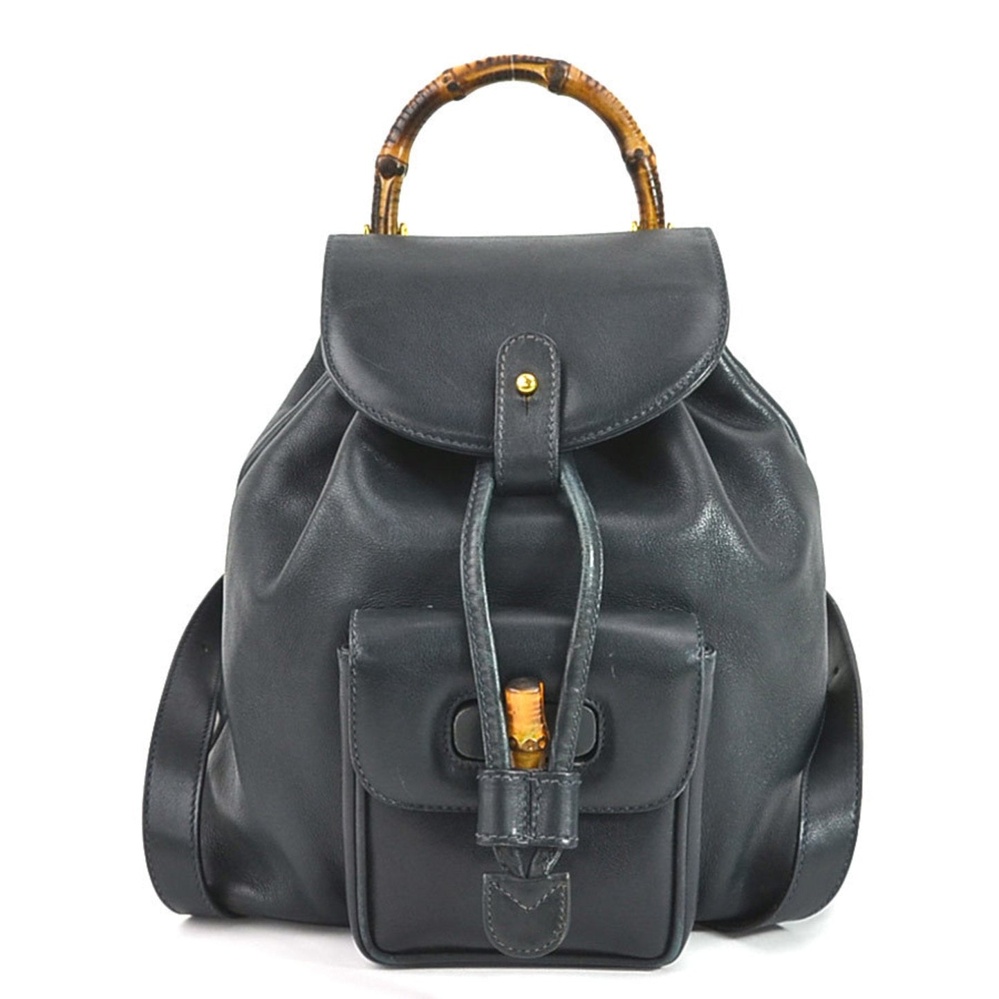 Luxury Gucci rucksack bamboo leather navy gold ladies e55760j