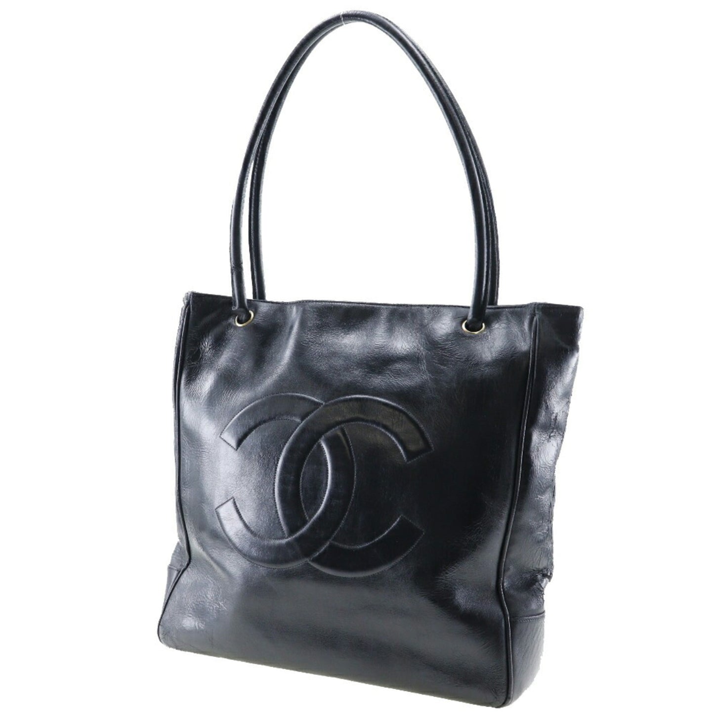 Luxury Chanel COCO Mark Tote Bag Calf Black Shoulder A4 Magnetic Type Ladies