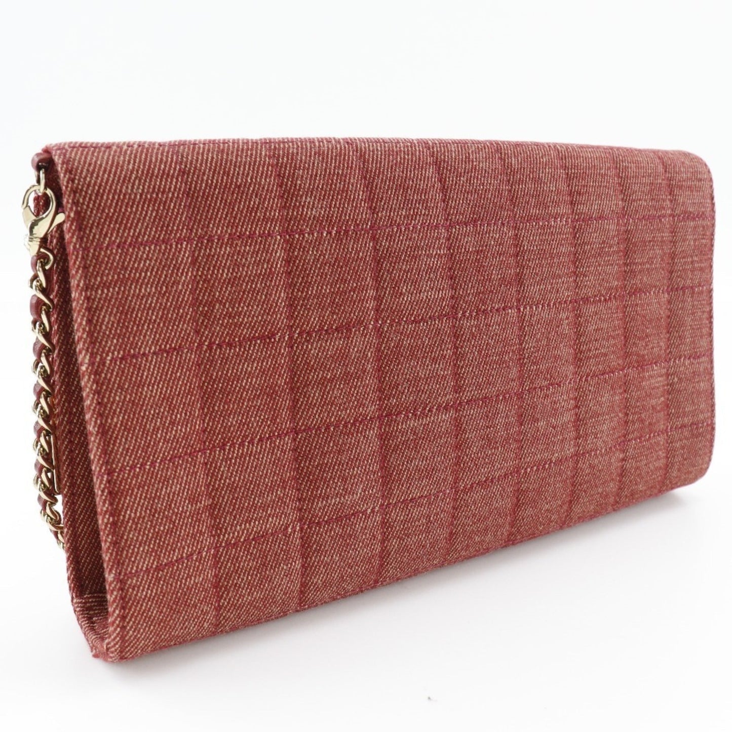 Luxury Chanel chain shoulder chocolate bar line cotton canvas red ladies bag