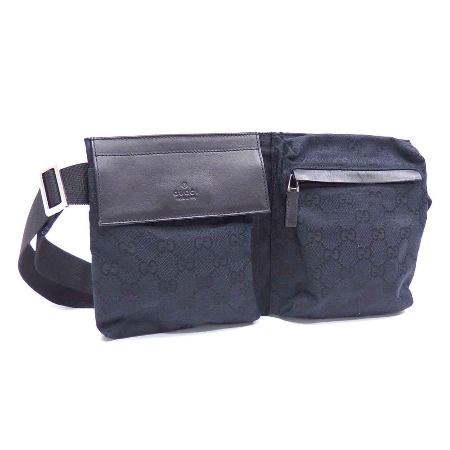 Luxury Gucci Trending 2025 Body Bag Black GG Canvas Leather 28556 Waist Pouch Women's Men's