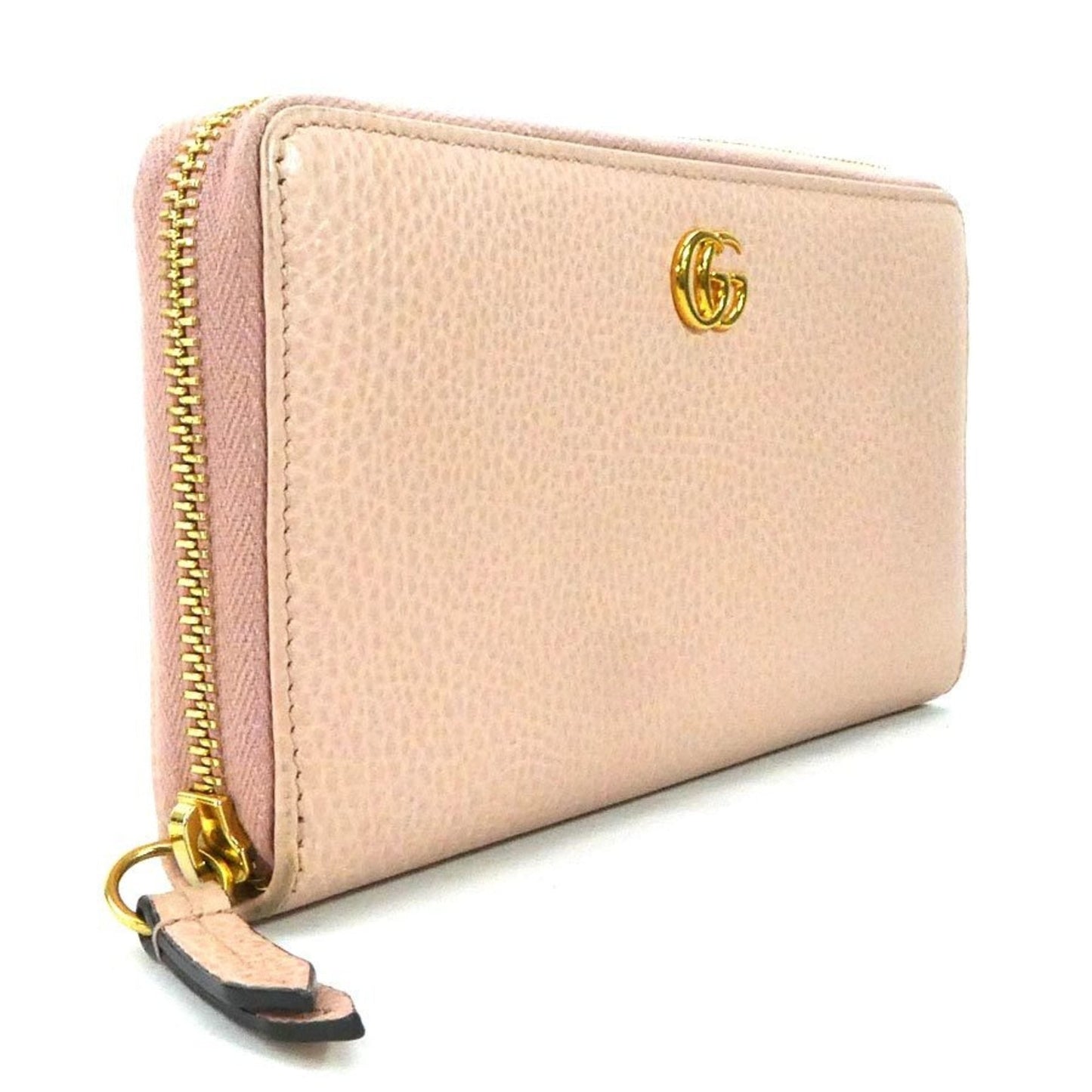 Luxury Gucci Round Zipper Long Wallet GG Marmont Leather Light Pink Women's 456117 55159i