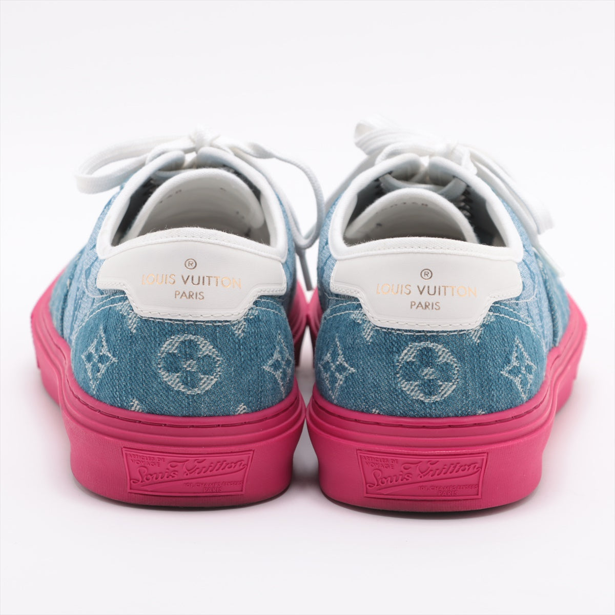 Louis Vuitton Trocadero Line 18 Years Denim X Leather Trainers 5 Men Blue X Pink MS0148 Monogram