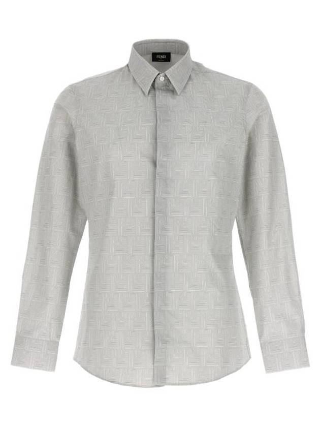 Luxury Fendi Shadow Cotton Long Sleeve Shirt Grey