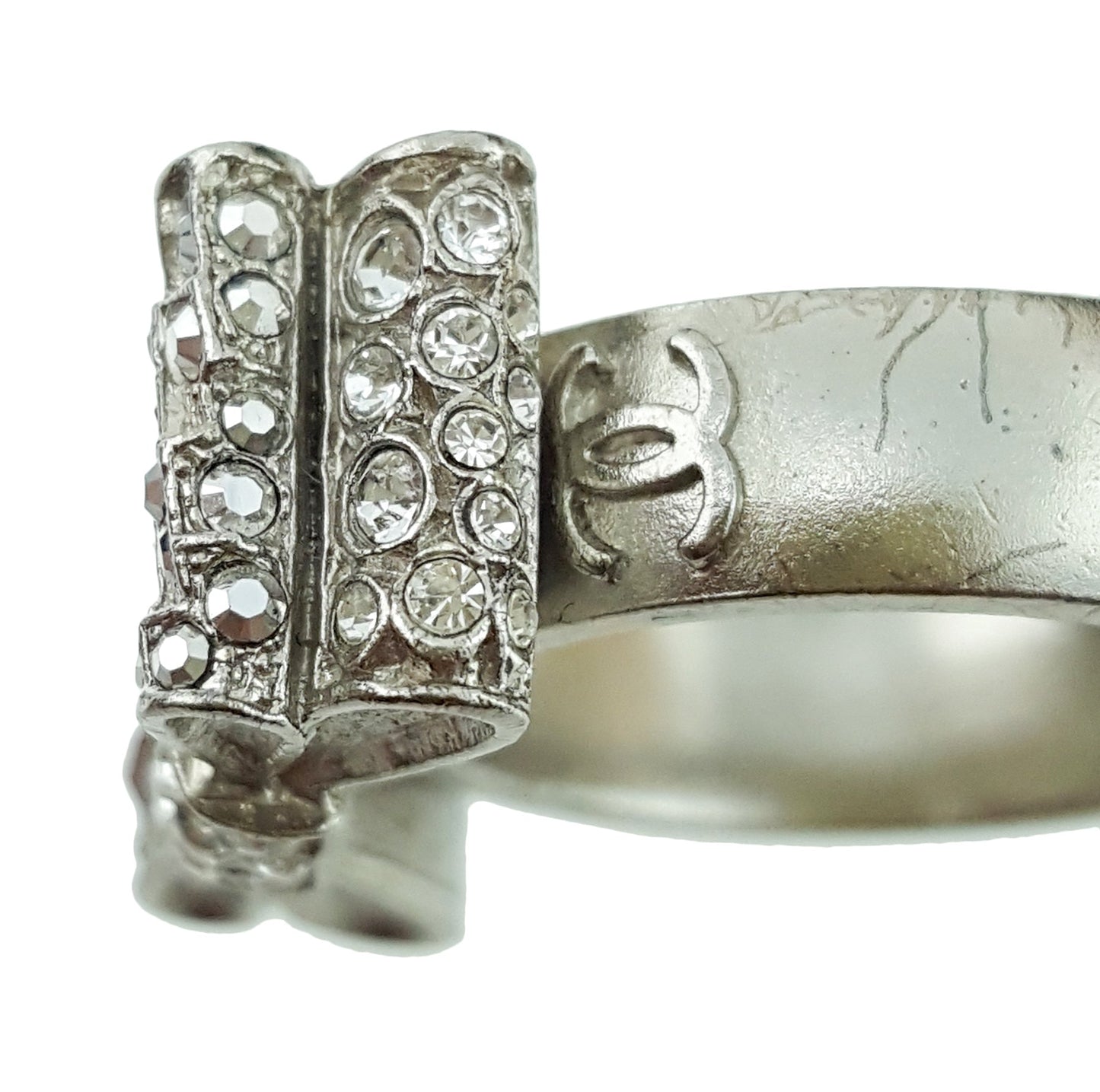 Chanel Silver Finish Bow Ring 7