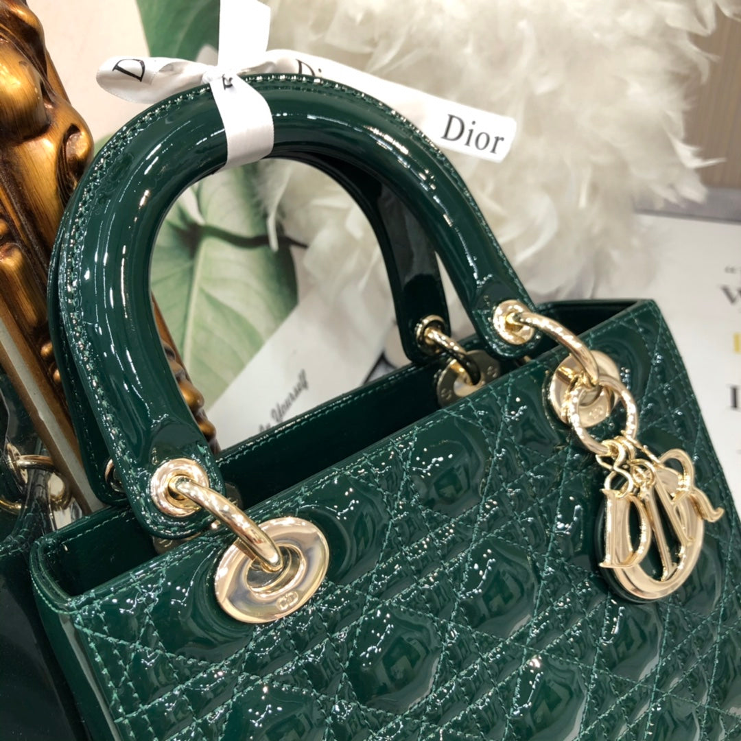 Luxury Diormedium lady 24 blue green patent calfskin