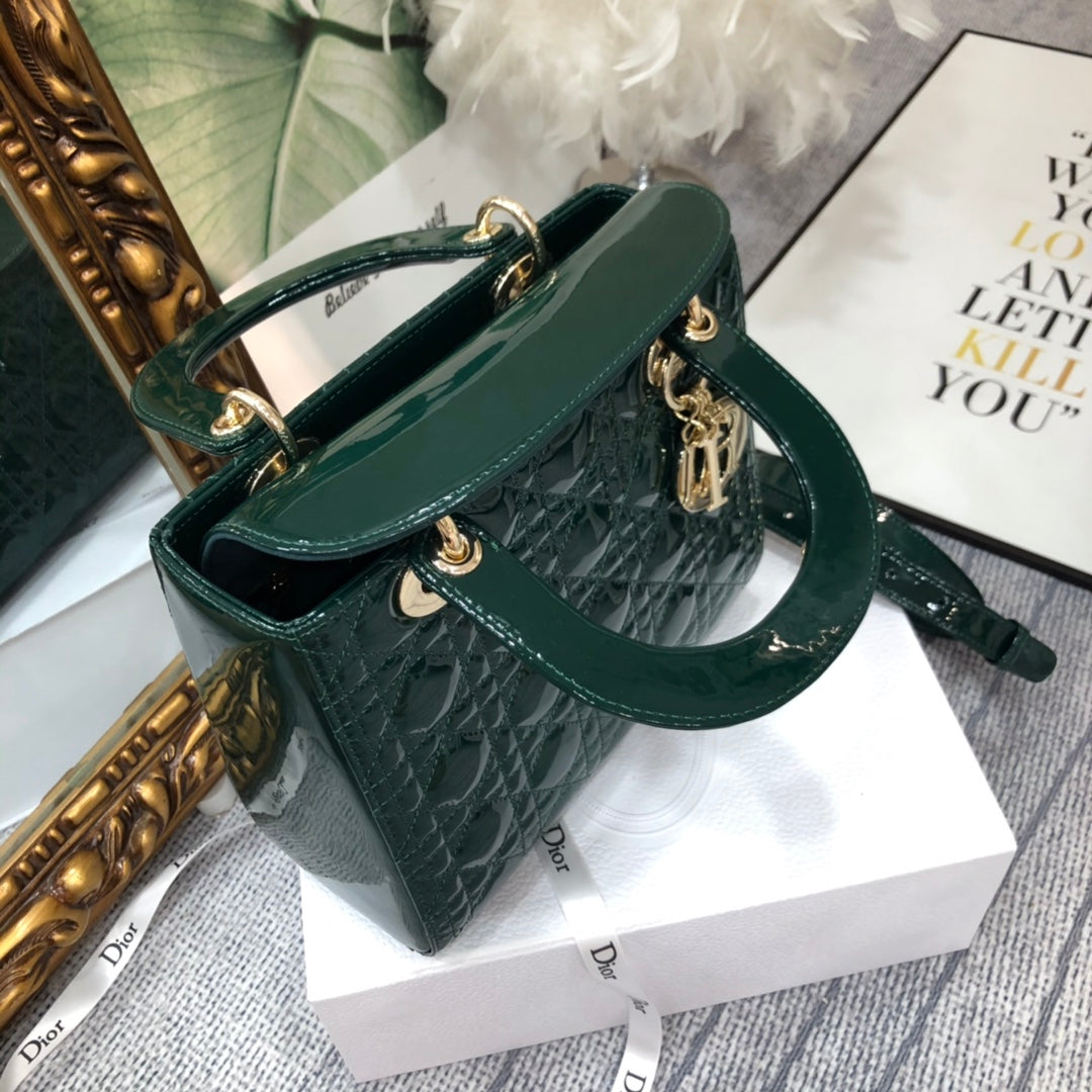 Luxury Diormedium lady 24 blue green patent calfskin