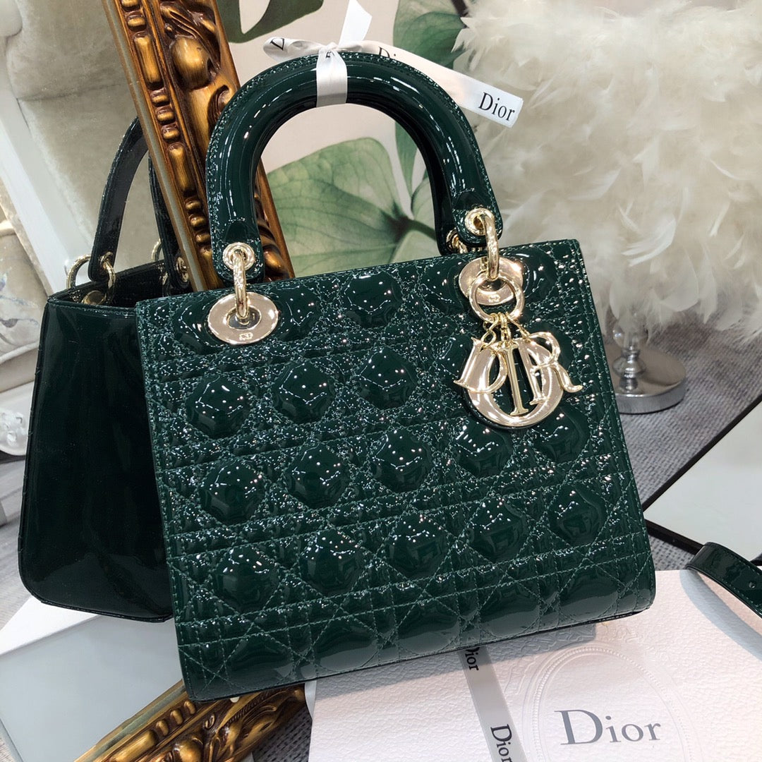 Luxury Diormedium lady 24 blue green patent calfskin
