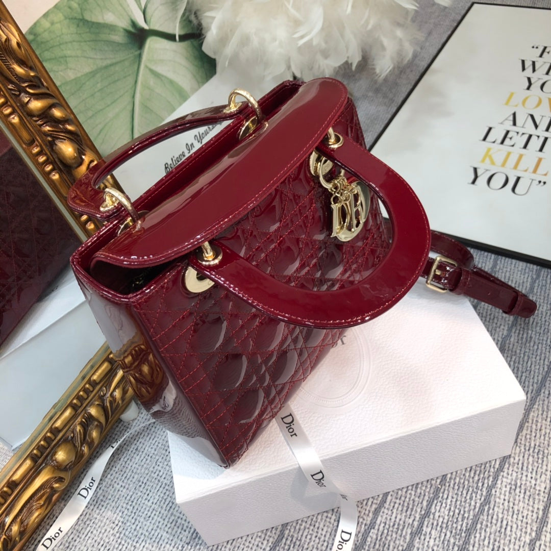 Luxury Diormedium lady 24 wine patent calfskin