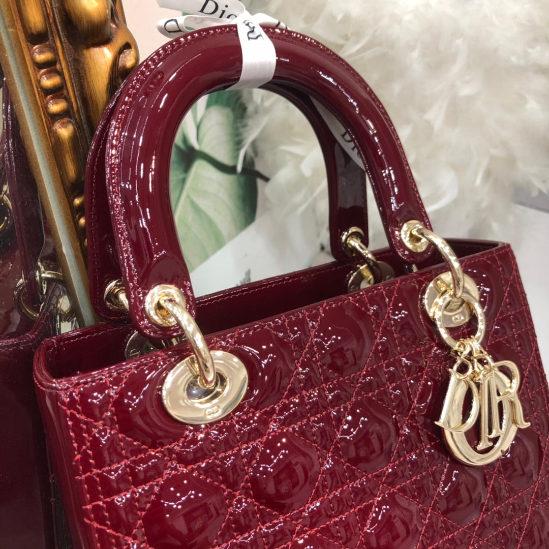 Luxury Diormedium lady 24 wine patent calfskin