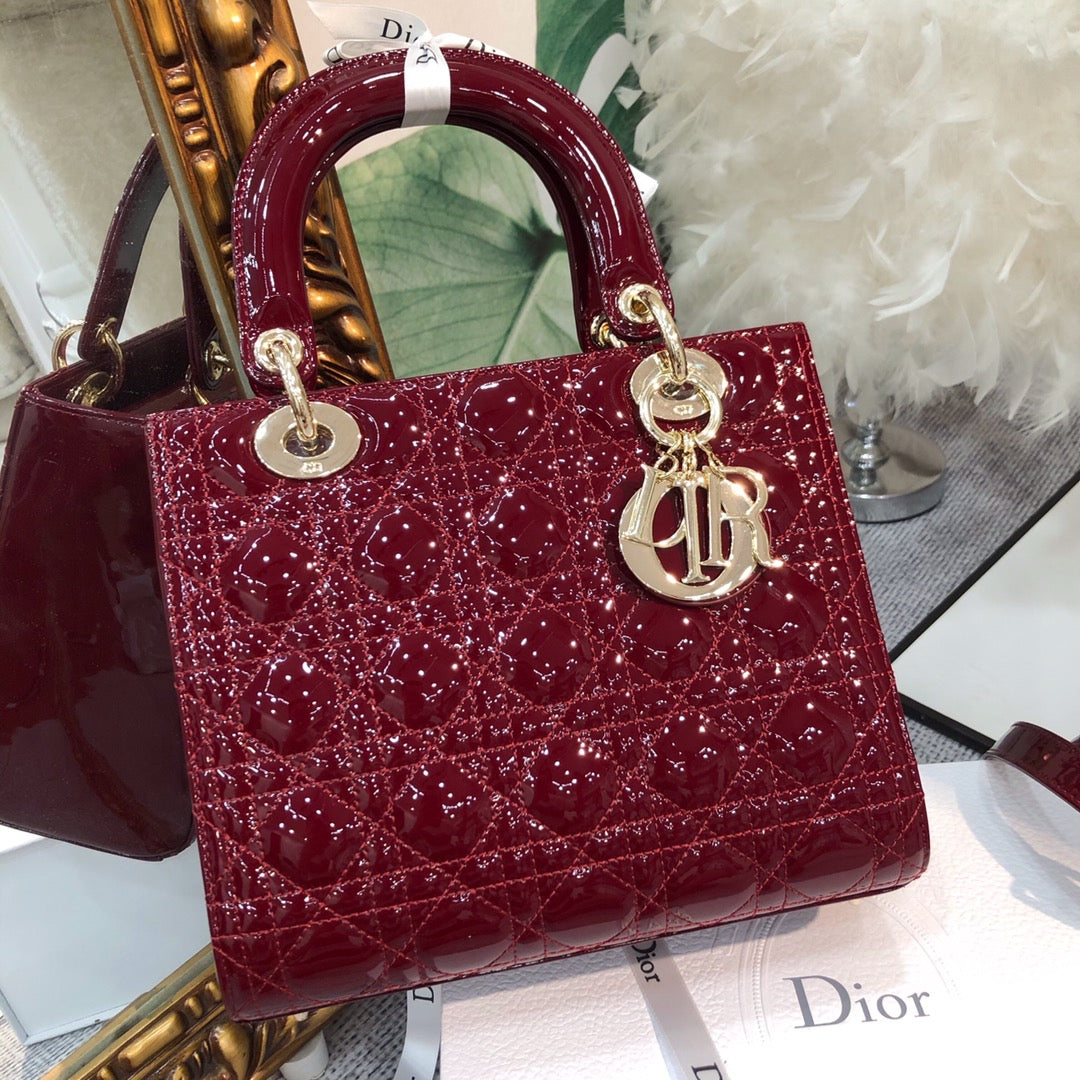 Luxury Diormedium lady 24 wine patent calfskin