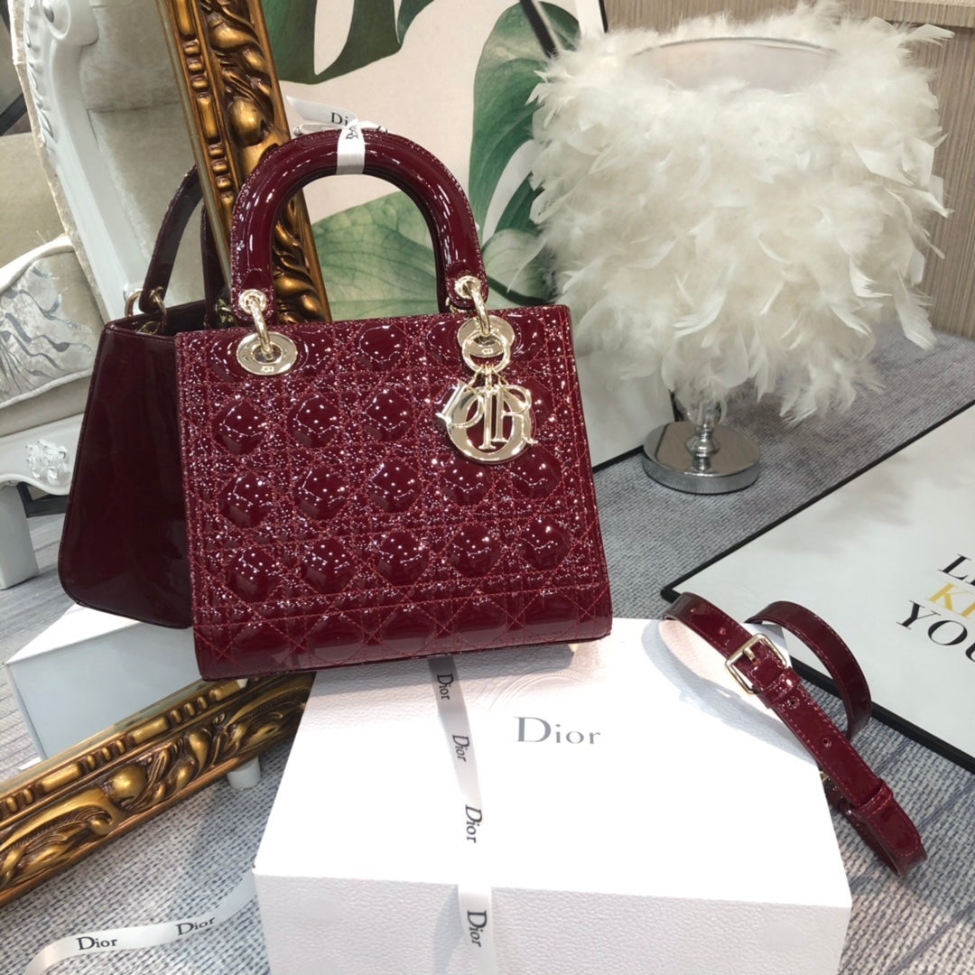 Luxury Diormedium lady 24 wine patent calfskin