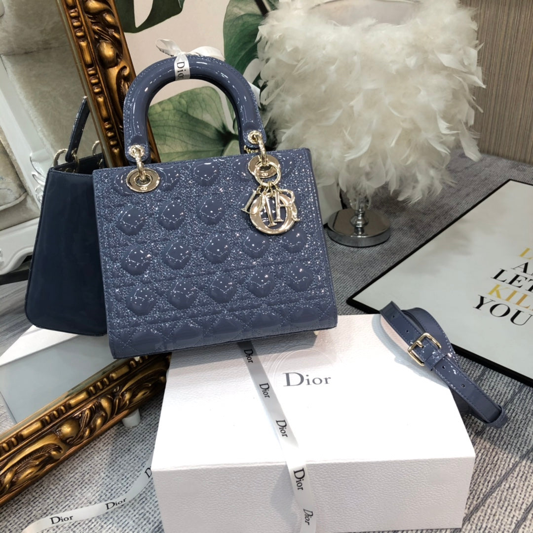 Luxury Diormedium lady 24 raf blue patent calfskin