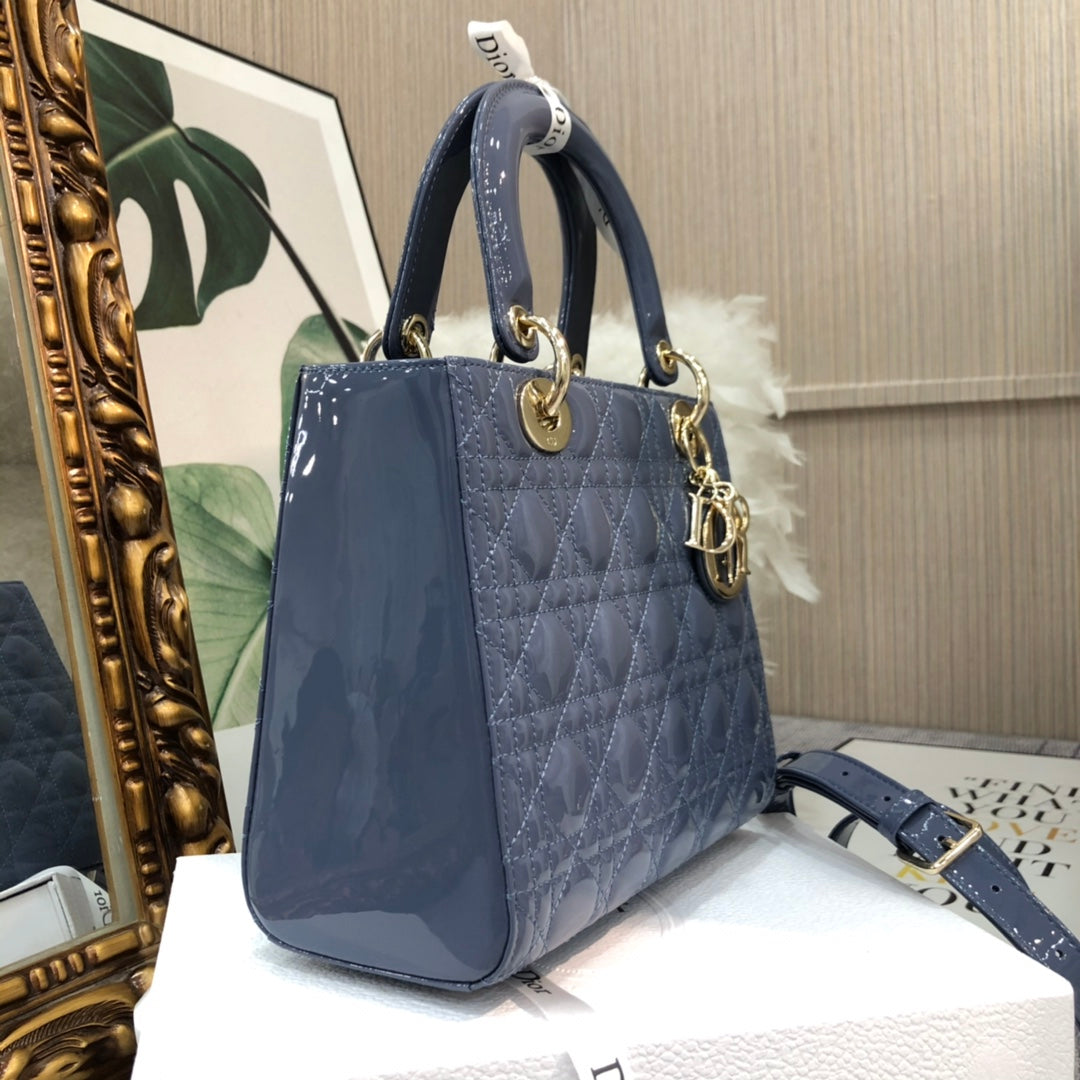 Luxury Diormedium lady 24 raf blue patent calfskin