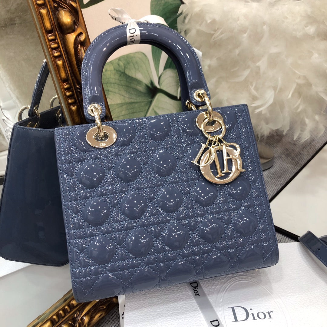 Luxury Diormedium lady 24 raf blue patent calfskin