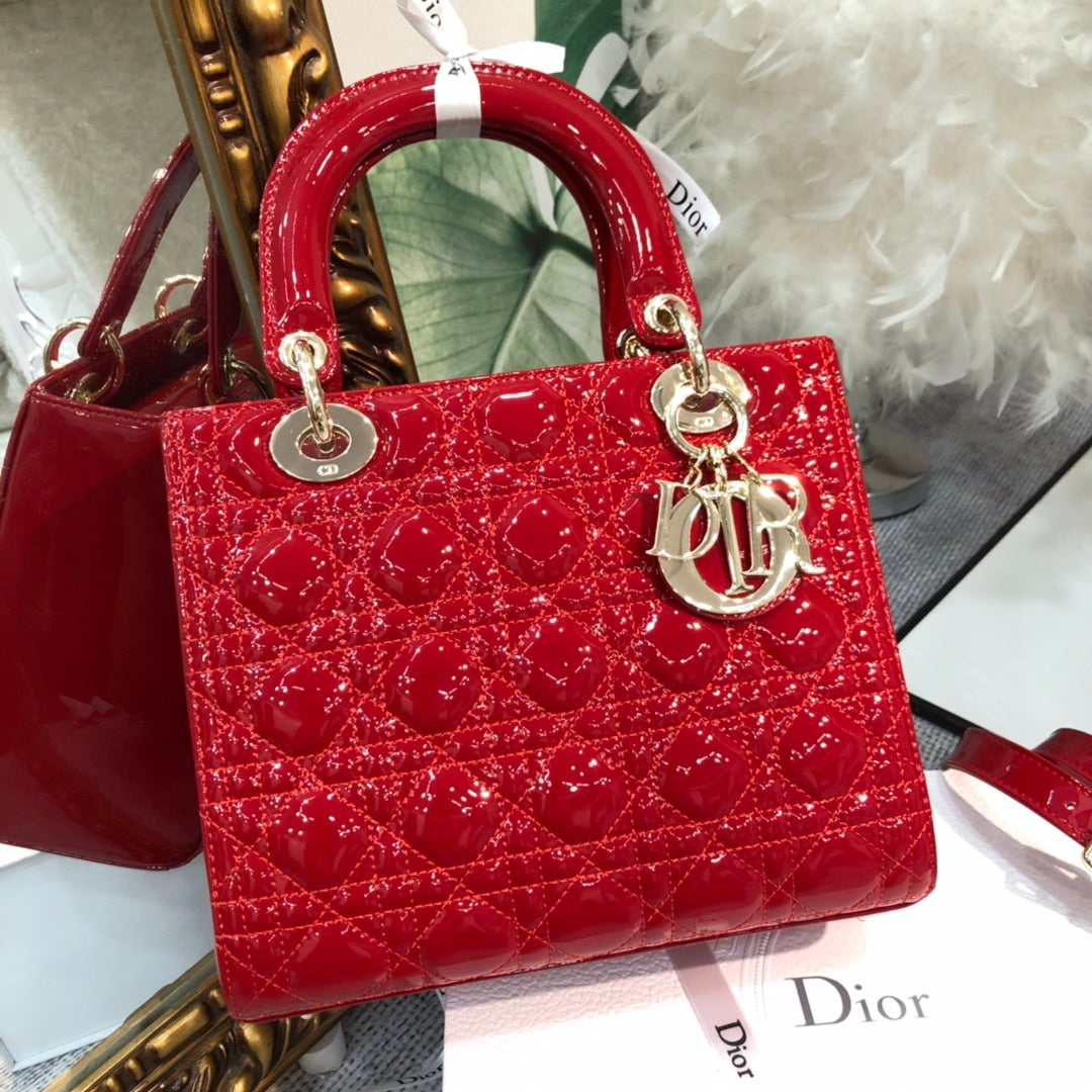 Luxury Diormedium lady 24 red patent calfskin