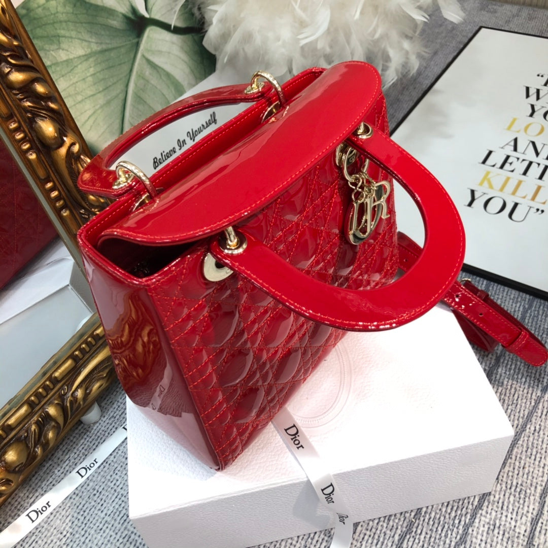 Luxury Diormedium lady 24 red patent calfskin