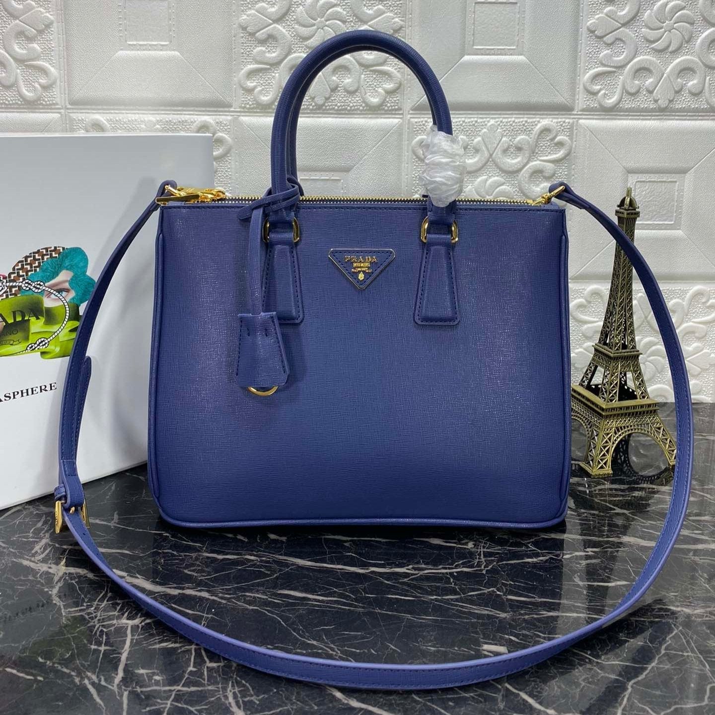 Luxury PradaGALLERIA 32 BAG IN NAVY BLUE SAFFIANO LEATHER
