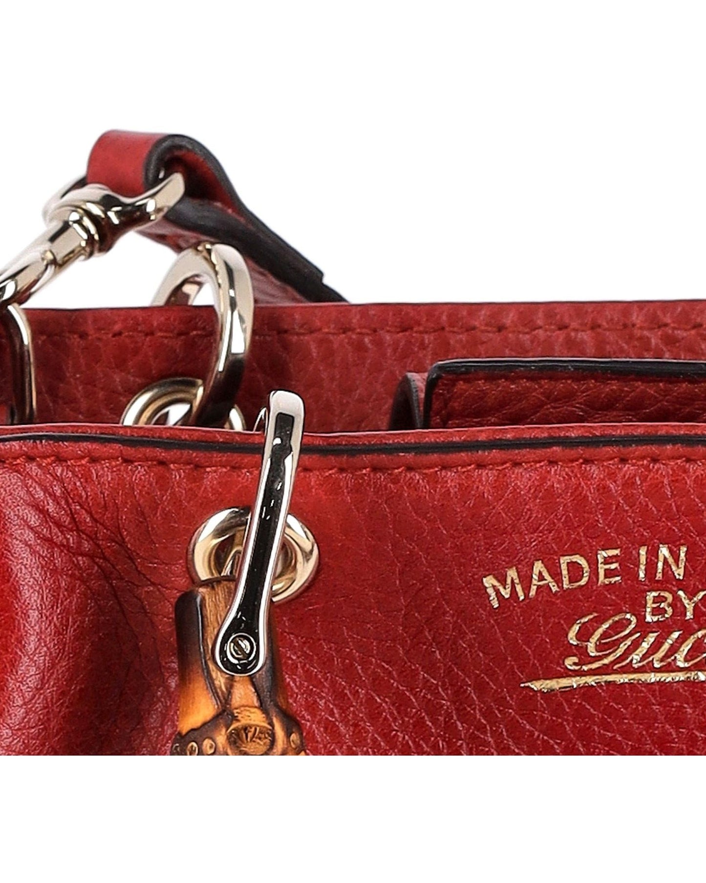 Gucci Mini Bamboo Shopper Tote in Red Calfskin Leather