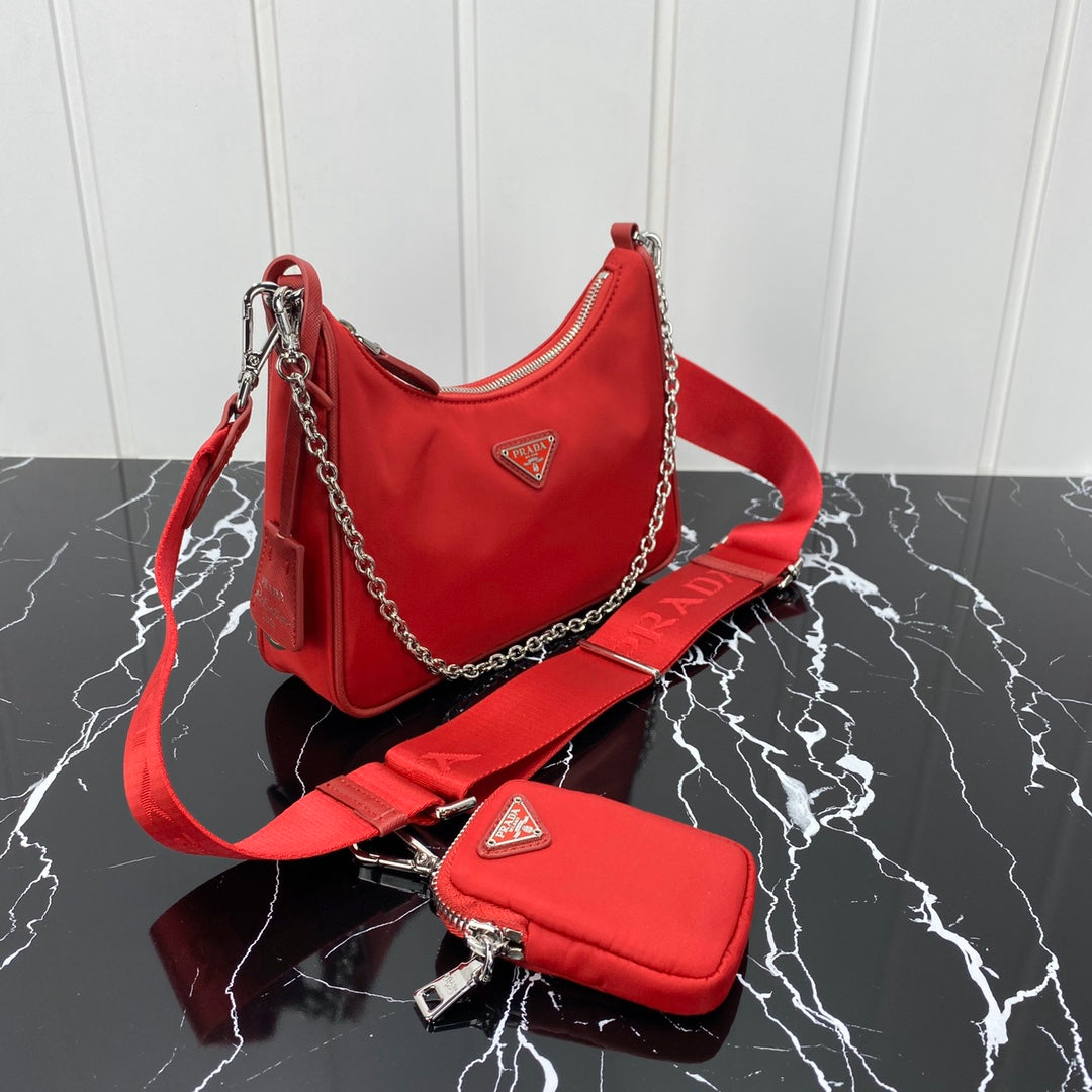Luxury PradaHOBO 22 BAG IN CHERRY RED RE-NYLON