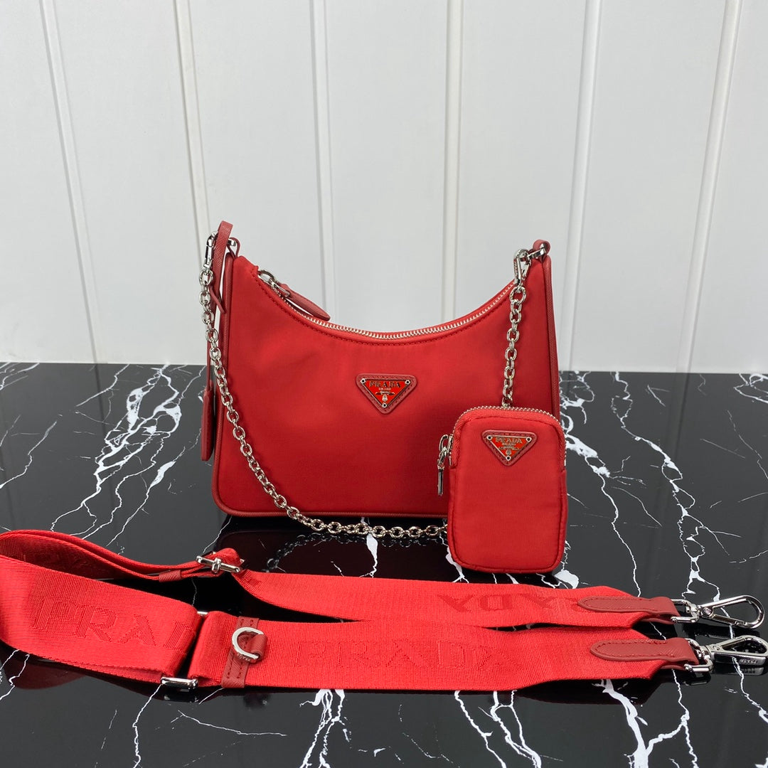 Luxury PradaHOBO 22 BAG IN CHERRY RED RE-NYLON