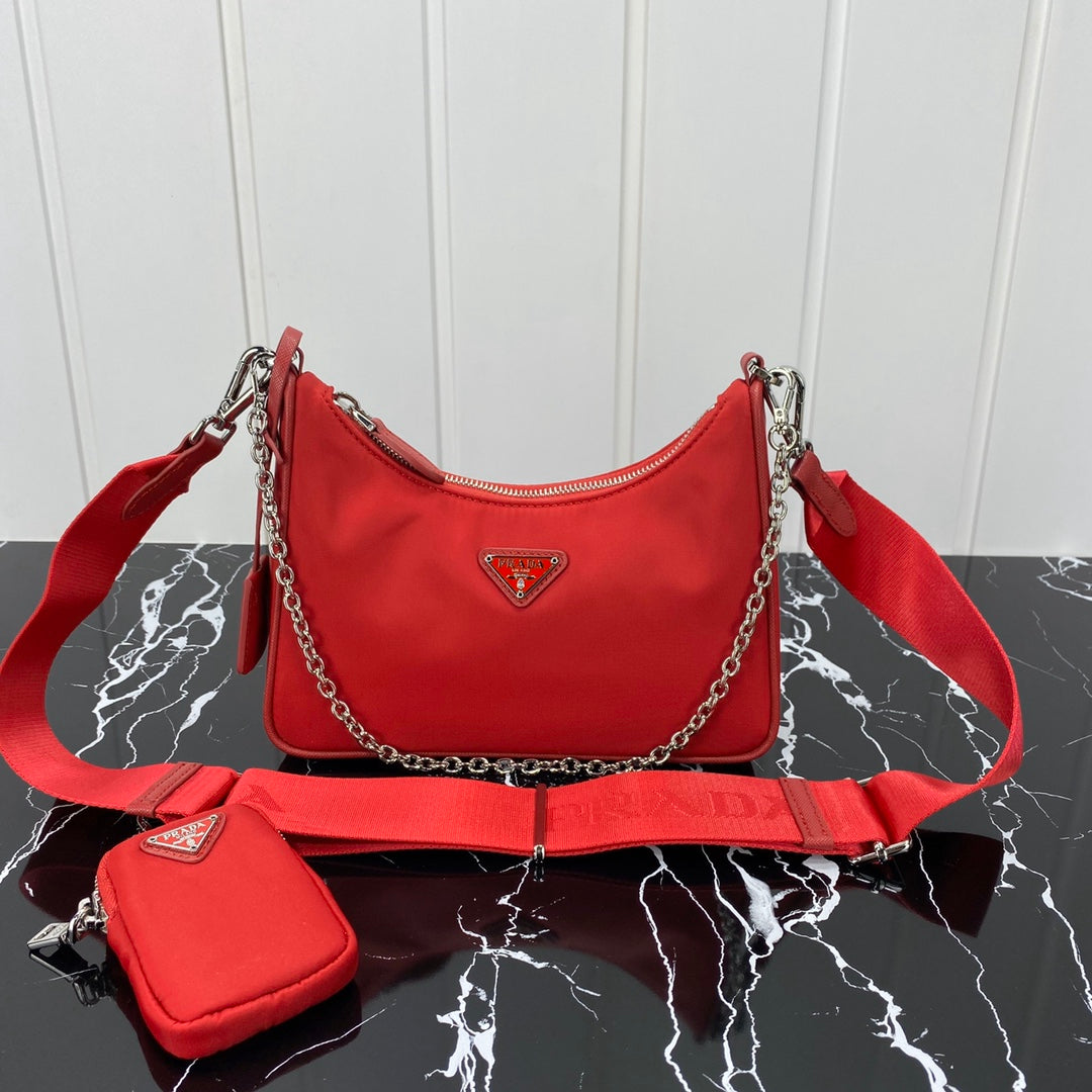 Luxury PradaHOBO 22 BAG IN CHERRY RED RE-NYLON