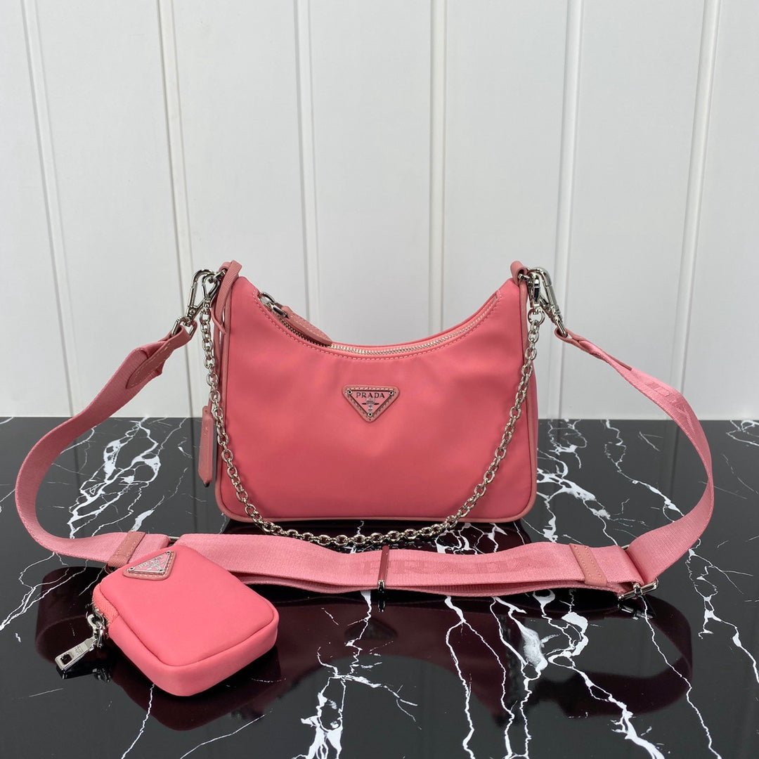 Luxury PradaHOBO 22 BAG IN DARK PINK RE-NYLON