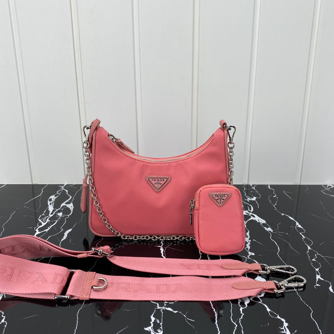 Luxury PradaHOBO 22 BAG IN DARK PINK RE-NYLON