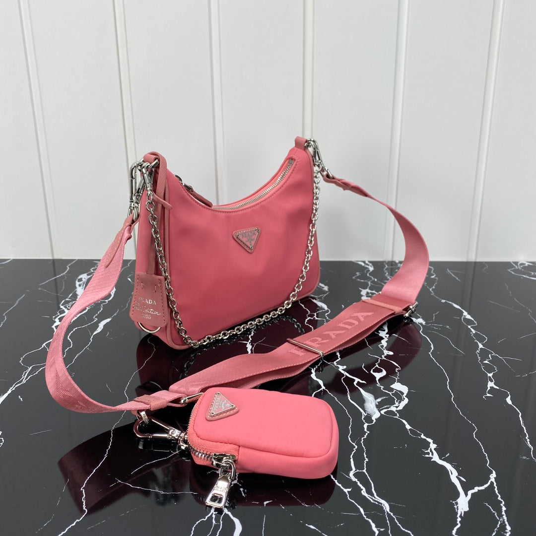 Luxury PradaHOBO 22 BAG IN DARK PINK RE-NYLON