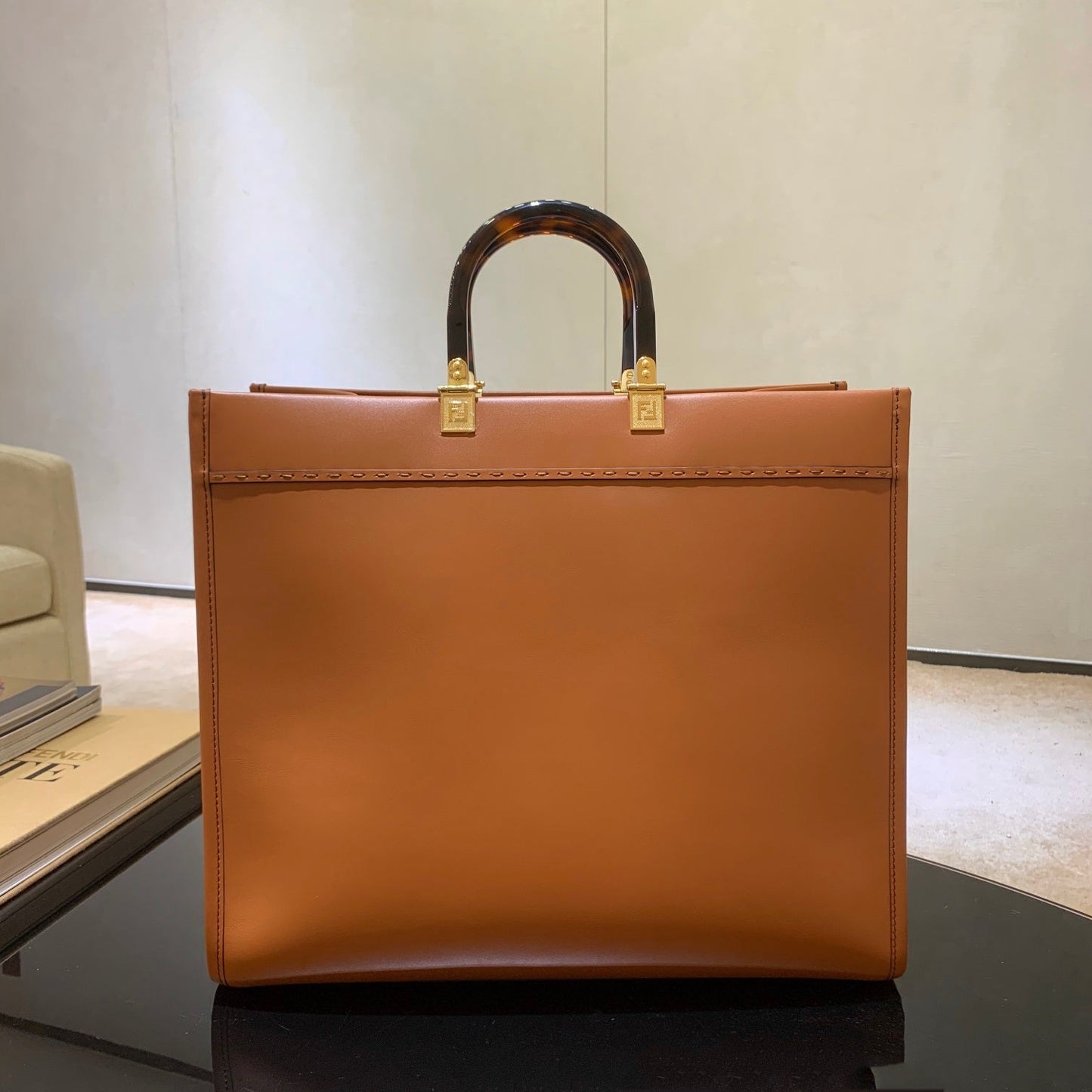 Luxury FendiSHINE 40 TOTE BAG IN CARROT ORANGE EMBOSSED CALFSKIN