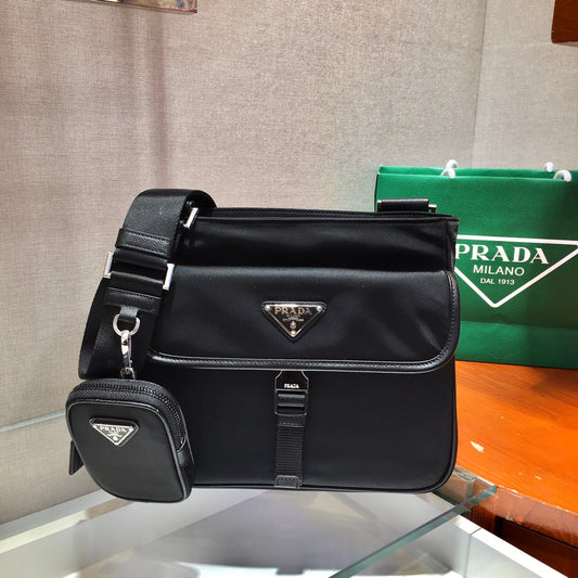 Luxury PradaTRIANGLE LOGO CROSSBODY BAG 25 IN BLACK RE-NYLON AND SAFFIANO LEATHER TRIM