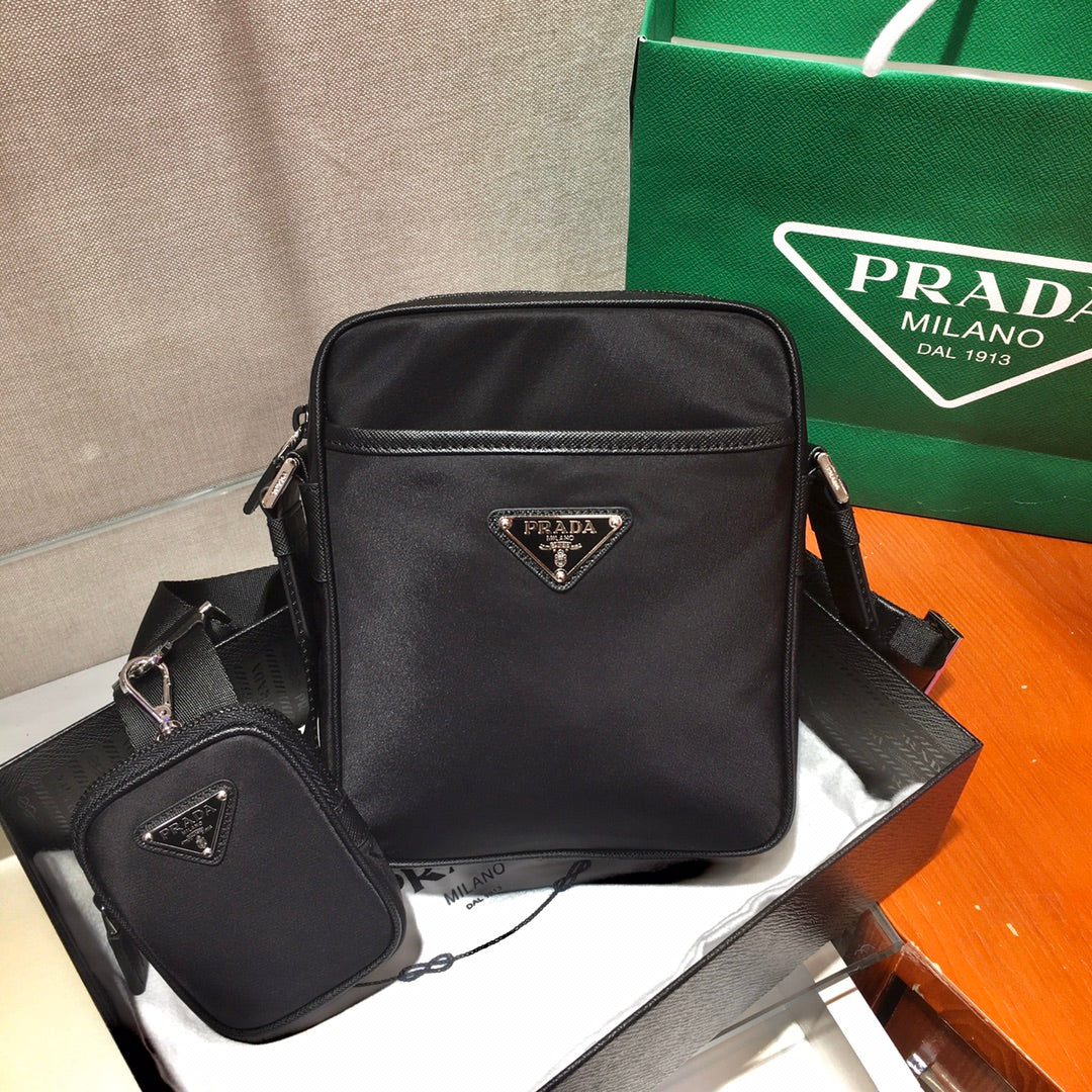 Luxury PradaCROSSBODY BAG 20 IN BLACK RE-NYLON AND SAFFIANO LEATHER TRIM