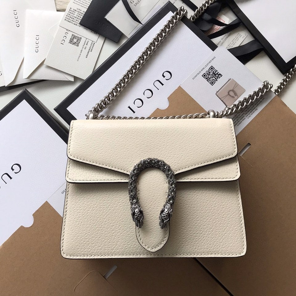 Luxury Gucci DYONYSUS SHOULDER BAG 20 IN WHITE CALFSKIN SILVER HARDWARE