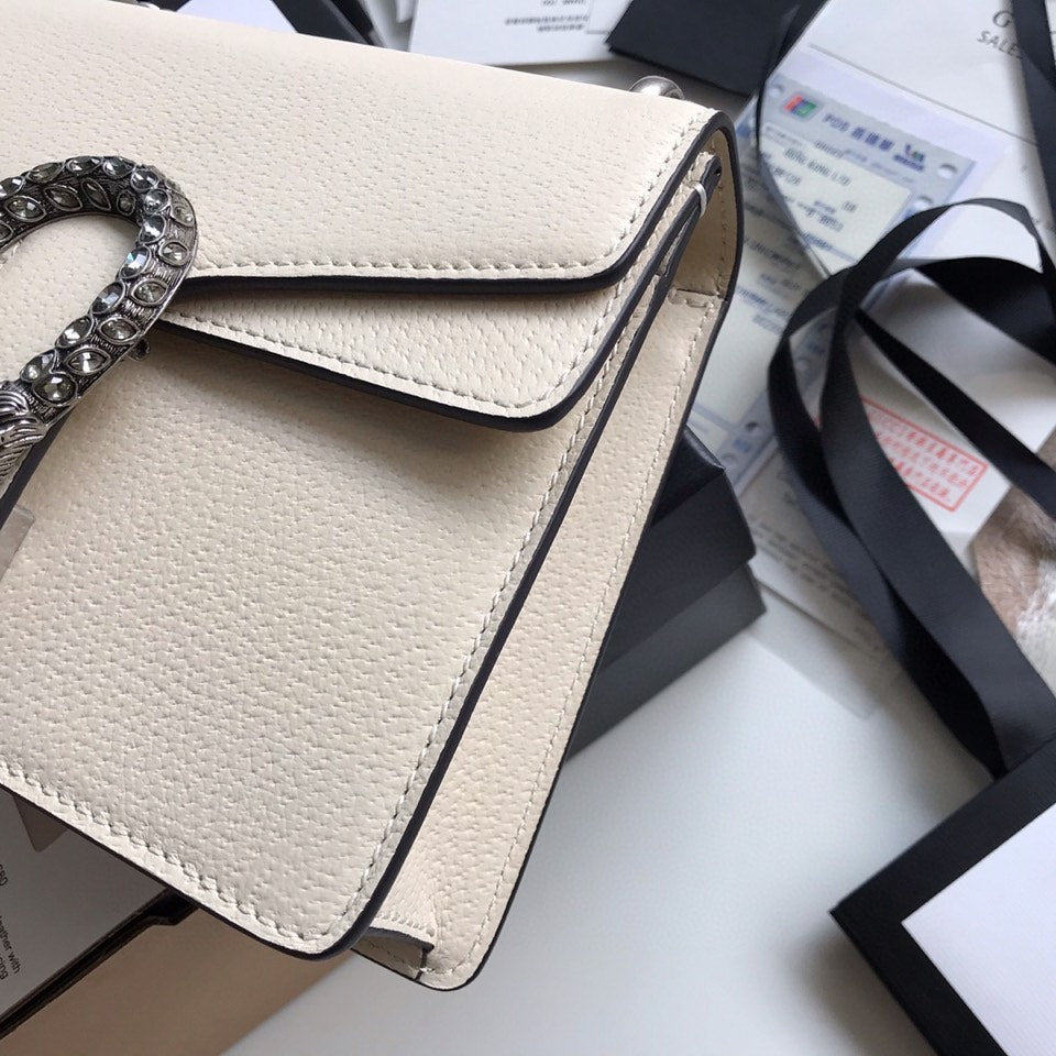 Luxury Gucci DYONYSUS SHOULDER BAG 20 IN WHITE CALFSKIN SILVER HARDWARE