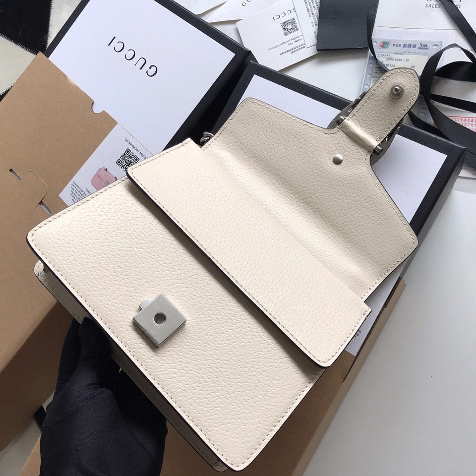 Luxury Gucci DYONYSUS SHOULDER BAG 20 IN WHITE CALFSKIN SILVER HARDWARE