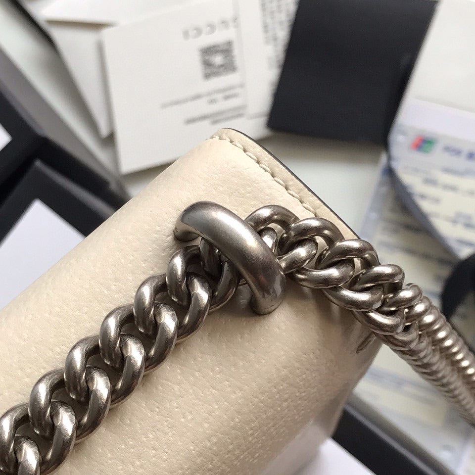 Luxury Gucci DYONYSUS SHOULDER BAG 20 IN WHITE CALFSKIN SILVER HARDWARE