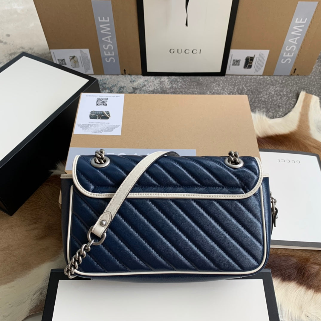 Luxury Gucci GG MARMONT MEDIUM 26 HANDBAG IN MIDNIGHT BLUE CALFSKIN