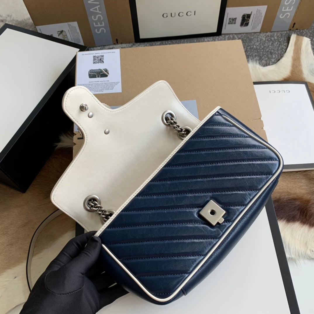 Luxury Gucci GG MARMONT MEDIUM 26 HANDBAG IN MIDNIGHT BLUE CALFSKIN