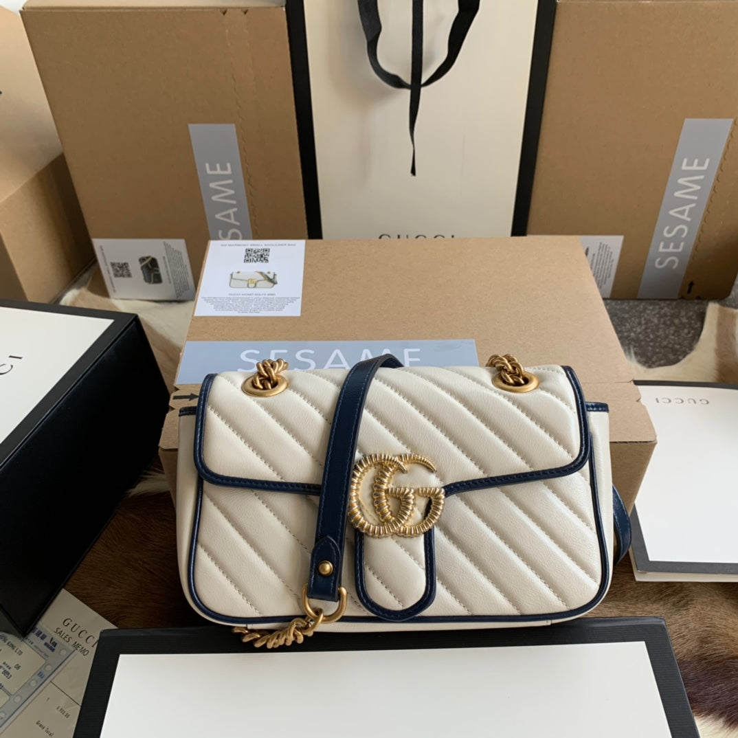 Luxury Gucci GG MARMONT 22 HANDBAG IN WHITE CALFSKIN