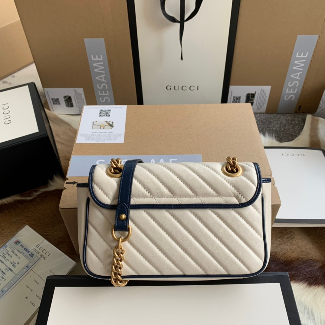 Luxury Gucci GG MARMONT 22 HANDBAG IN WHITE CALFSKIN