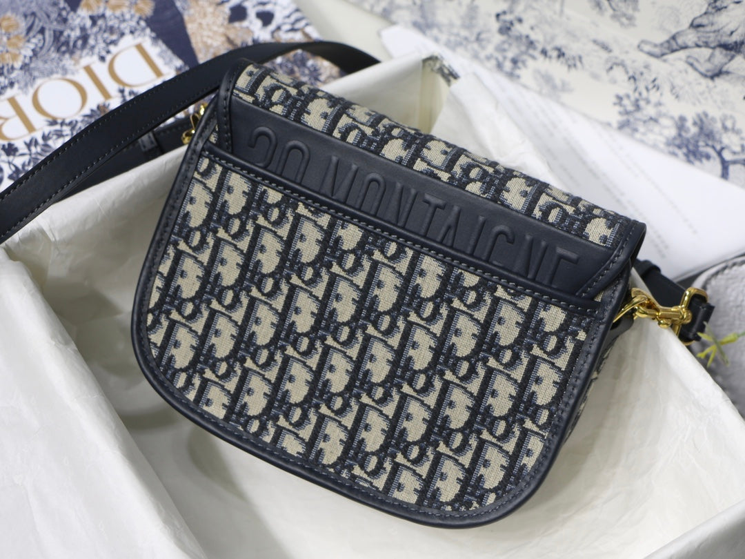 Luxury DiorMEDIUM BOBBY 22CM BLUE OBLIQUE EMBROIDEDERED CANVAS GOLD HARDWARE