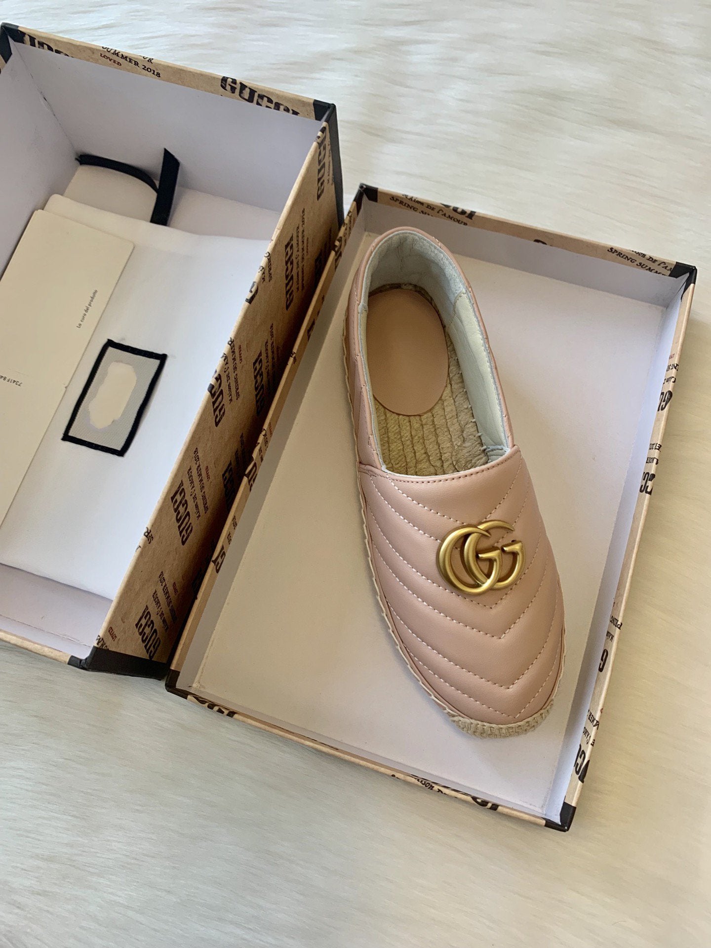 Luxury Gucci gg espadrilles powder pink calfskin