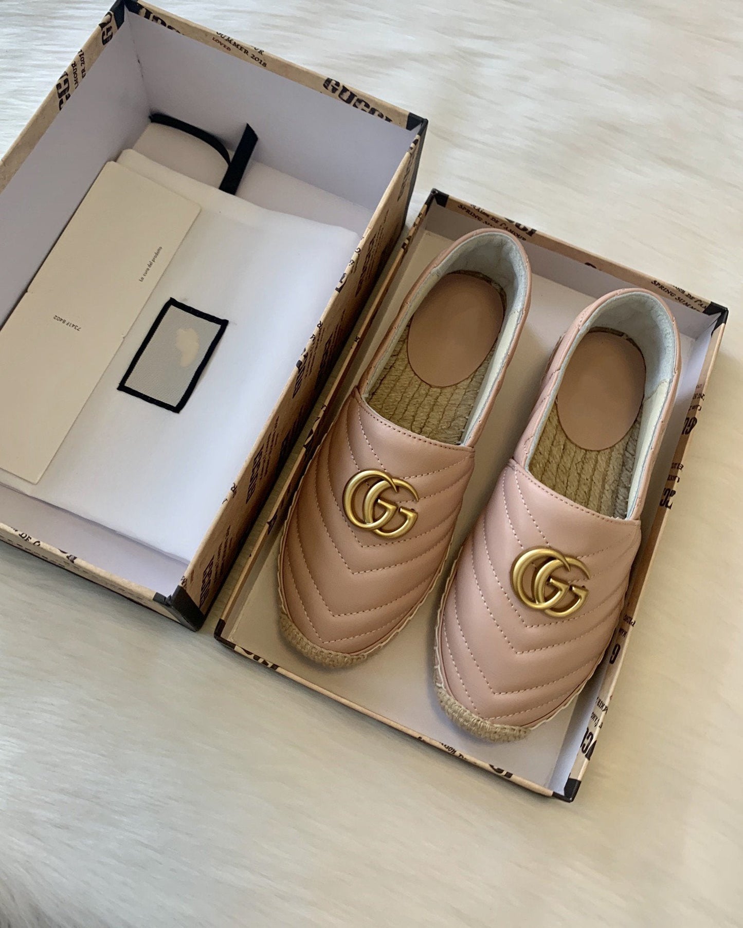 Luxury Gucci gg espadrilles powder pink calfskin