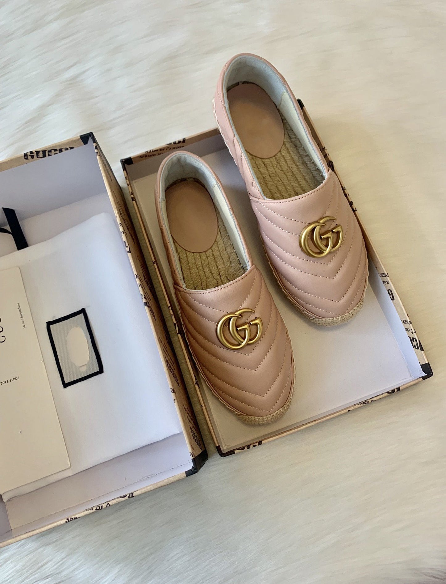 Luxury Gucci gg espadrilles powder pink calfskin