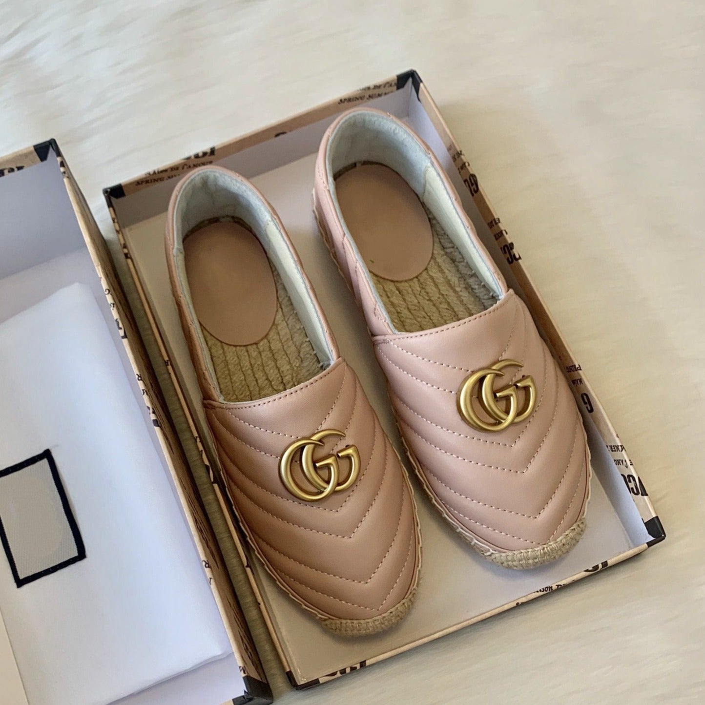 Luxury Gucci gg espadrilles powder pink calfskin