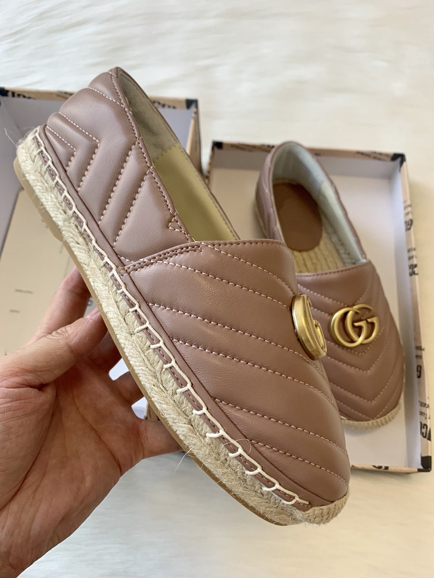 Luxury Gucci gg espadrilles dark powder pink calfskin