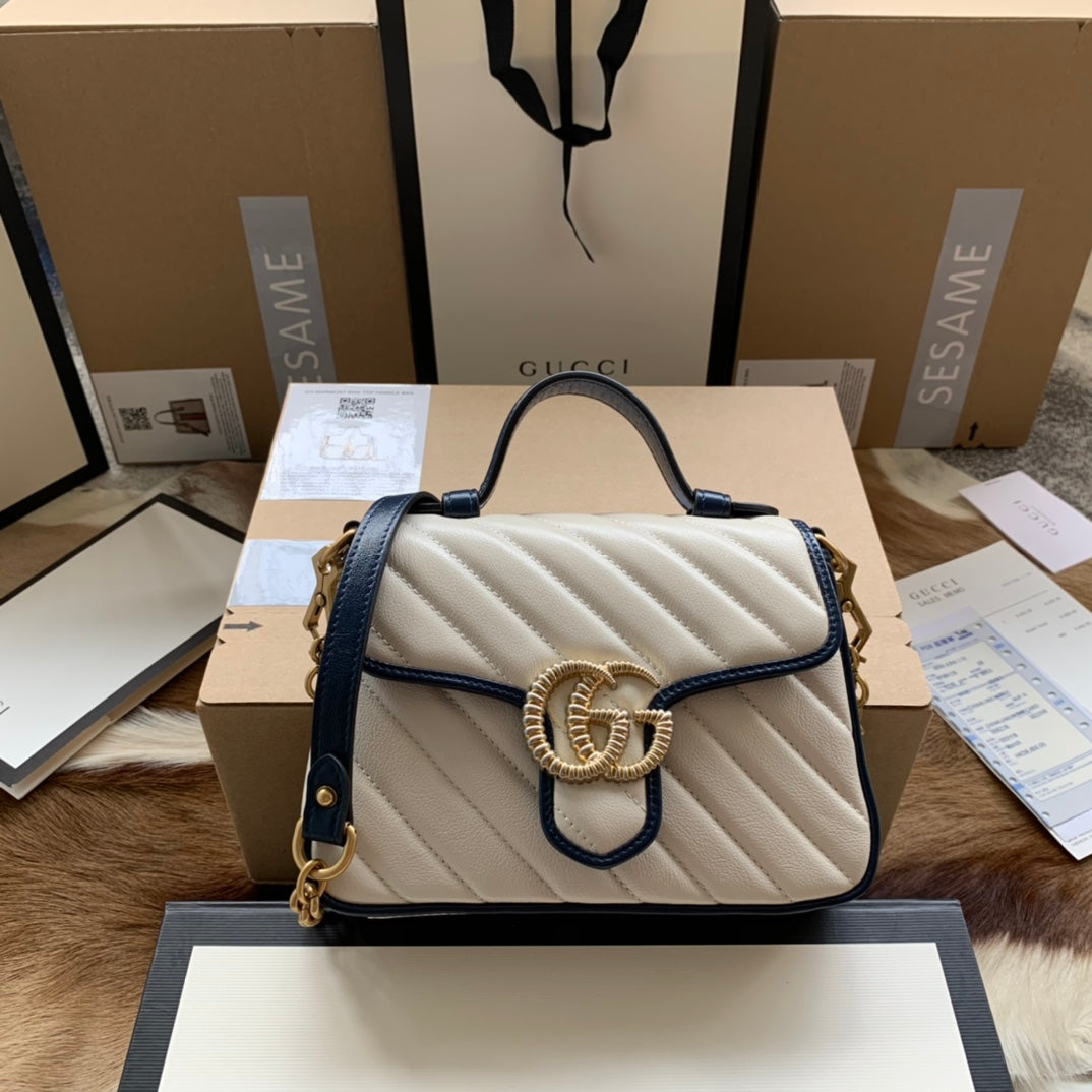 Luxury Gucci GG MARMONT MINI 21 HANDBAG IN WHITE CALFSKIN