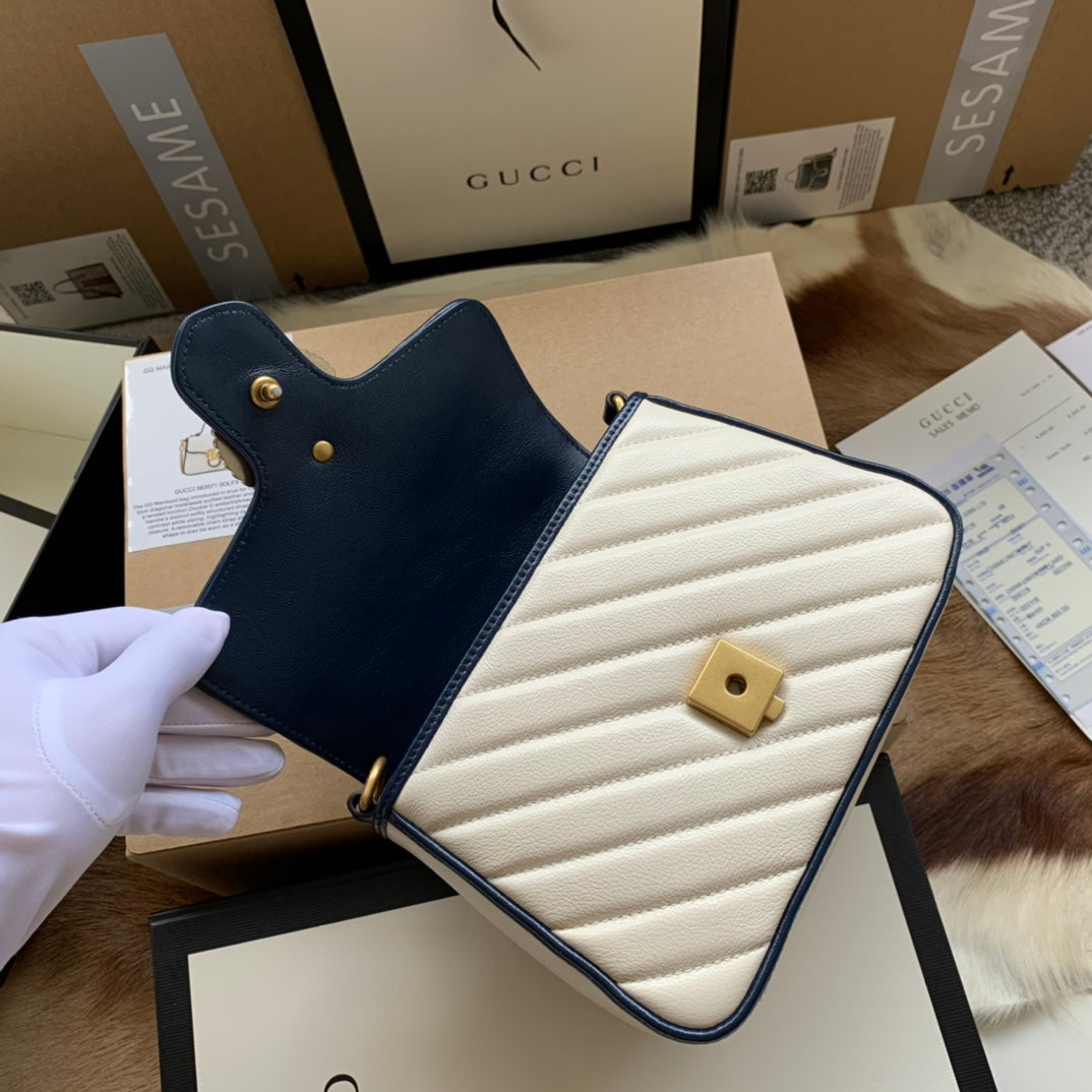 Luxury Gucci GG MARMONT MINI 21 HANDBAG IN WHITE CALFSKIN