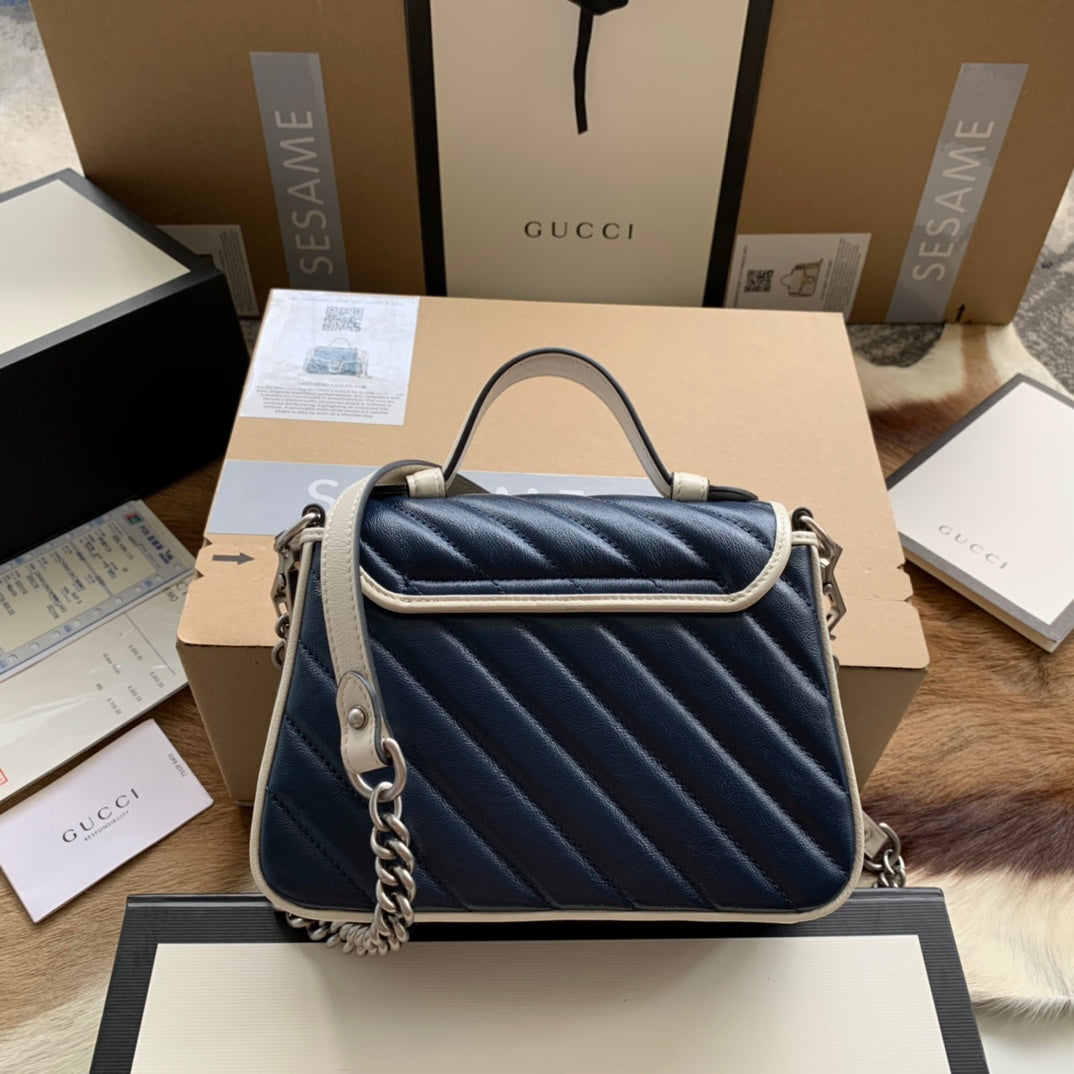 Luxury Gucci GG MARMONT MINI 21 HANDBAG IN MIDNIGHT BLUE CALFSKIN