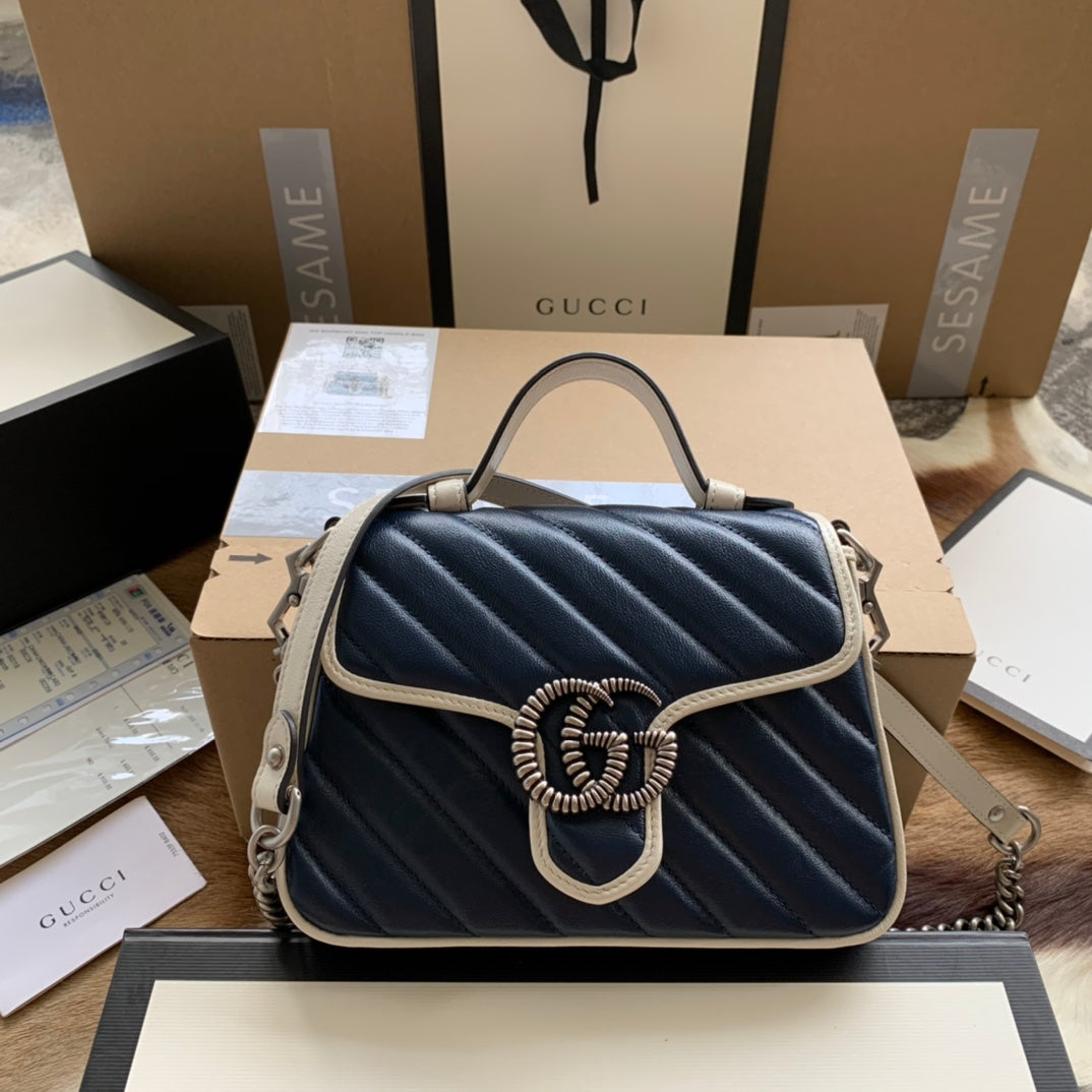 Luxury Gucci GG MARMONT MINI 21 HANDBAG IN MIDNIGHT BLUE CALFSKIN