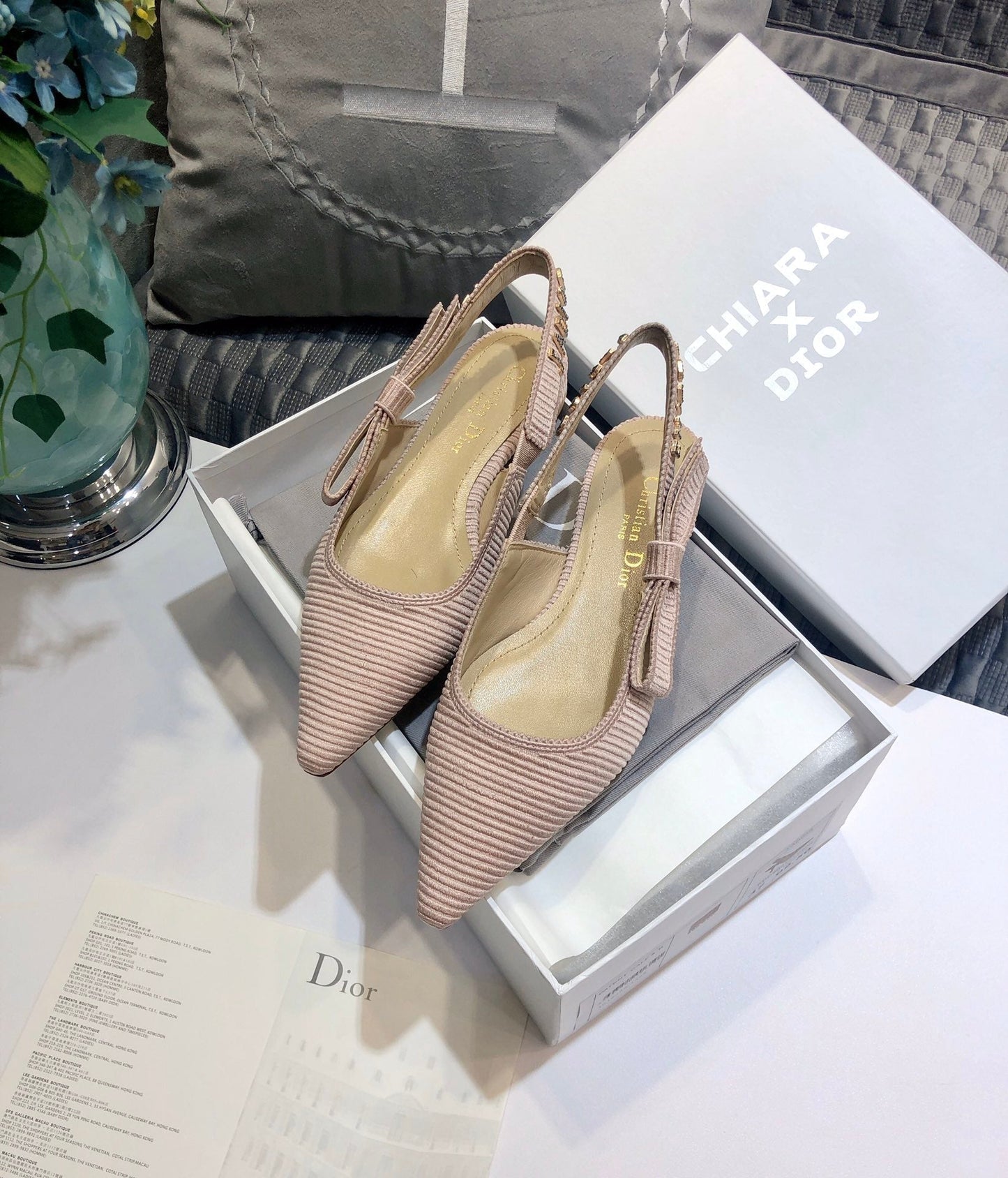 Luxury DiorJA Luxury Diorslingback flat all rose canelle embroidered cotton